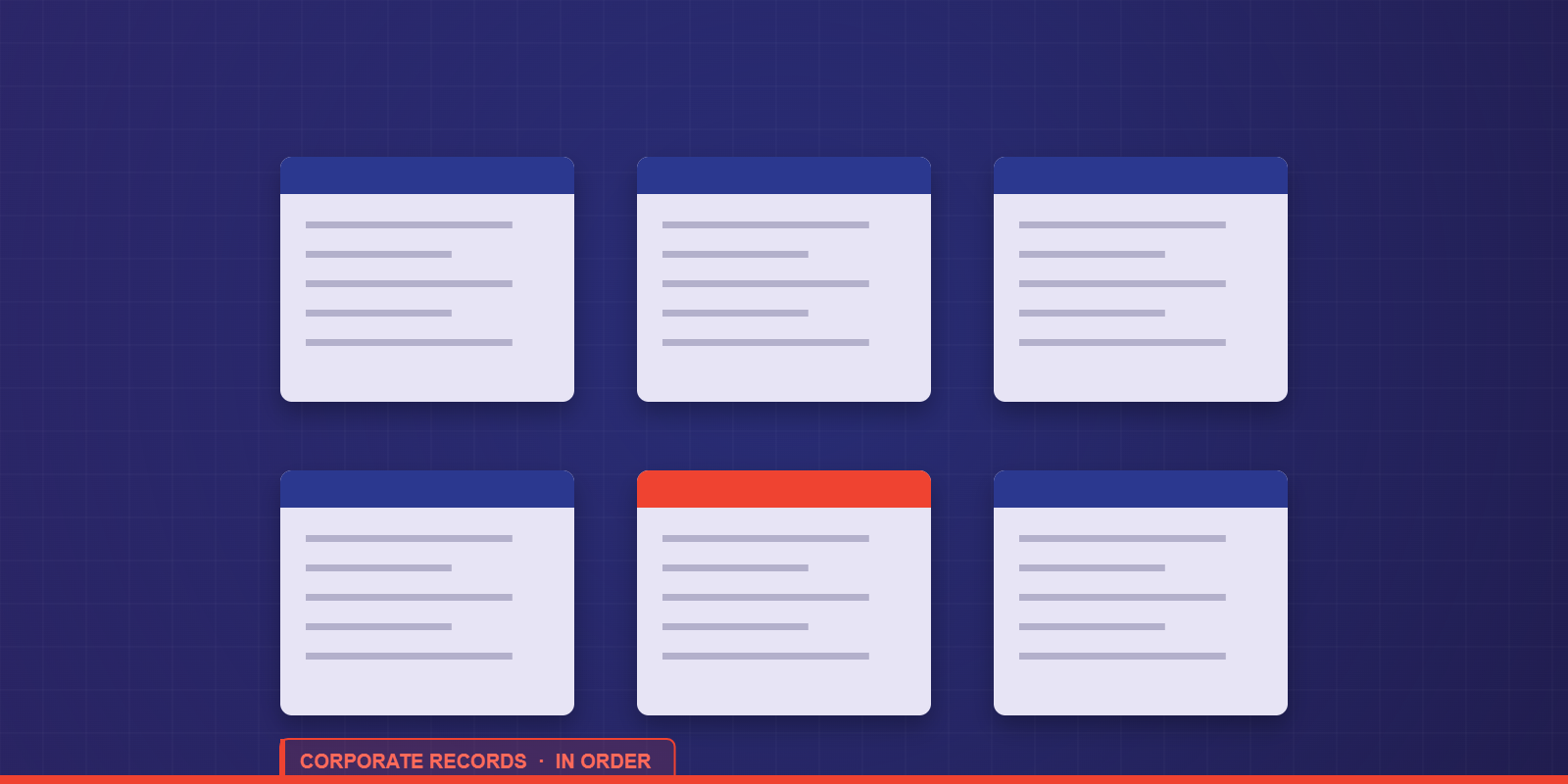 A neat grid of organized corporate document cards